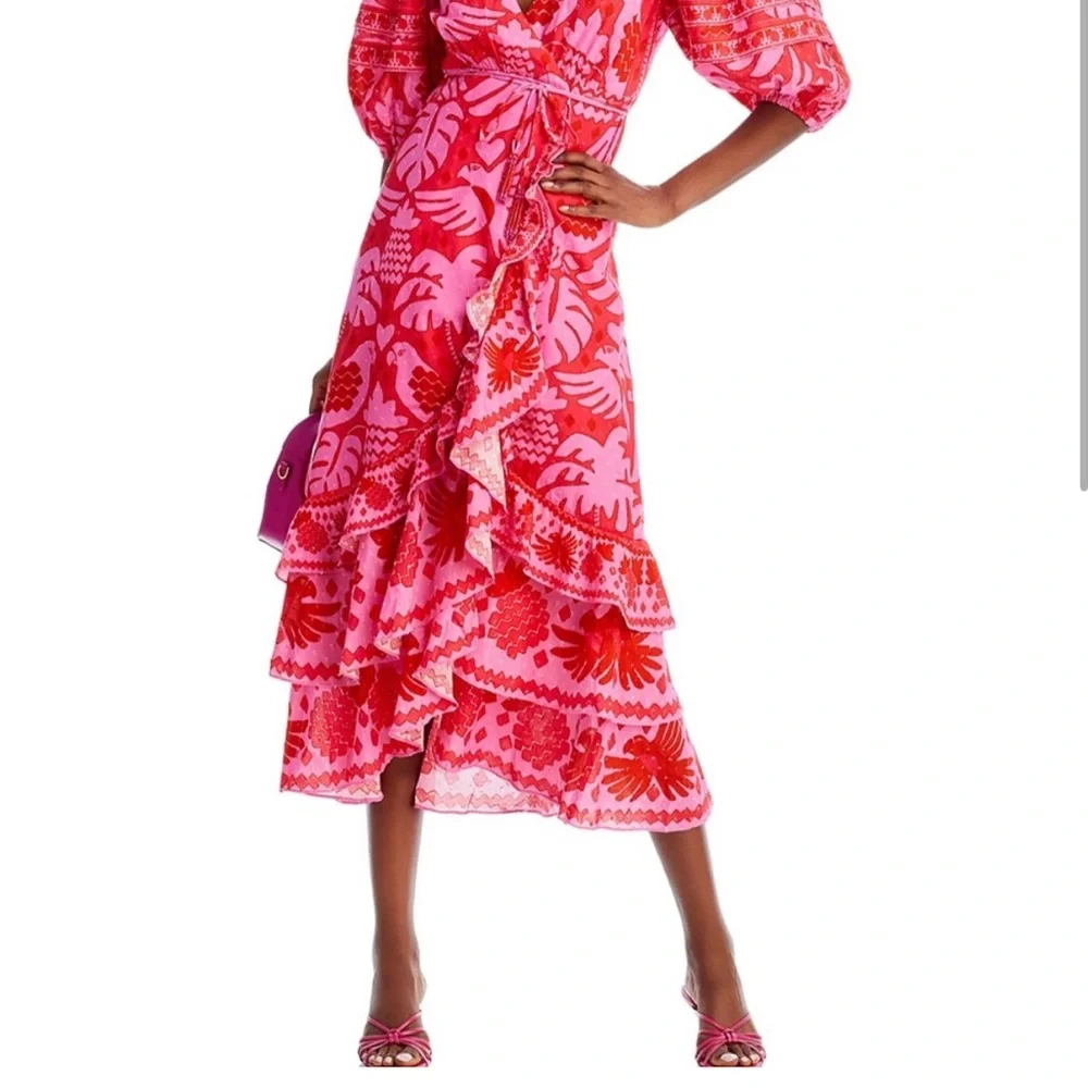 Farm Rio NWOT Jungle Tiered Midi Wrap Dress Size XS - Picture 3 of 8